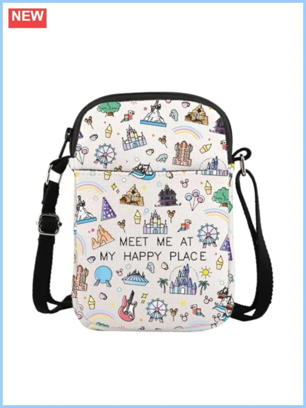 Women's Canvas Printed Crossbody Bag Mini Travel Purse with Zipper